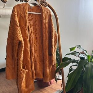 Oversized Orange Cable Knit Long Cardigan Autumn Fall Pumpkin